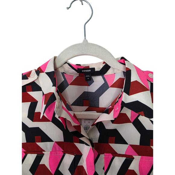 NWT EXPRESS Printed Tie Wais Long Sleeve Shirt Dress - Picture 4 of 8